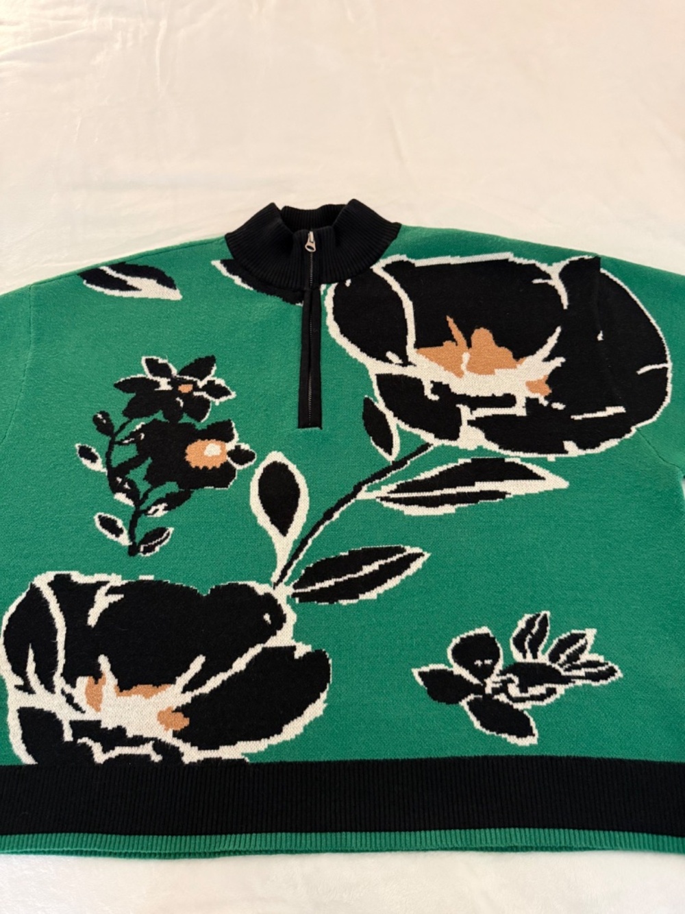 Sugarlips Carrey Floral Quarter Zip Sweater Green Black XL NWOT - Picture 11 of 16